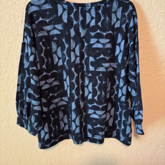 Chico's Size 2 Navy Blue Half Moon Pattern Cotton Casual Top Women's Size L - Picture 4 of 11